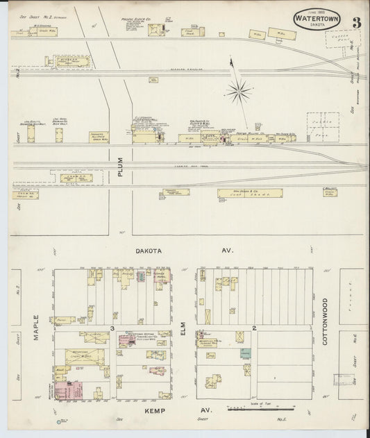 Sanborn Fire Insurance Map from Watertown, Codington County, South Dakota (1888), Sheet #0003 - Historic Sanborn Fire Insurance Map Print, vintage old map wall art, antique decor, genealogy gift, South Dakota South Dakota map