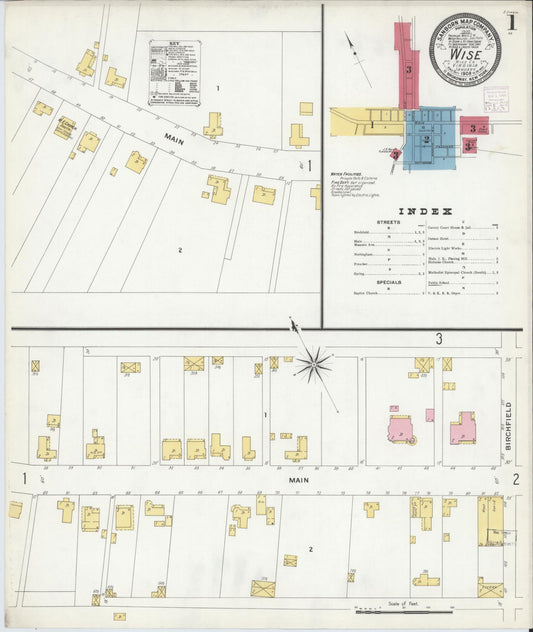 Sanborn Fire Insurance Map from Wise, Wise County, Virginia (1908), Sheet #0001 - Complete Map Set gallery image, historic Sanborn map, vintage wall art, Virginia Virginia