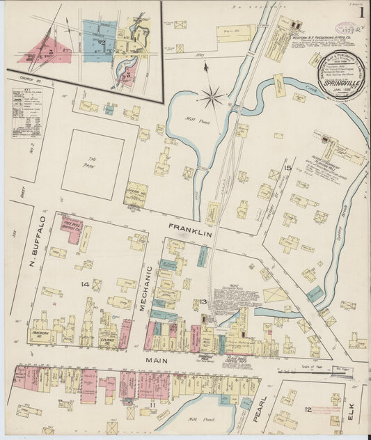 Sanborn Fire Insurance Map from Springville, Erie County, New York (1886), Sheet #0001 - Complete Map Set gallery image, historic Sanborn map, vintage wall art, New York New York