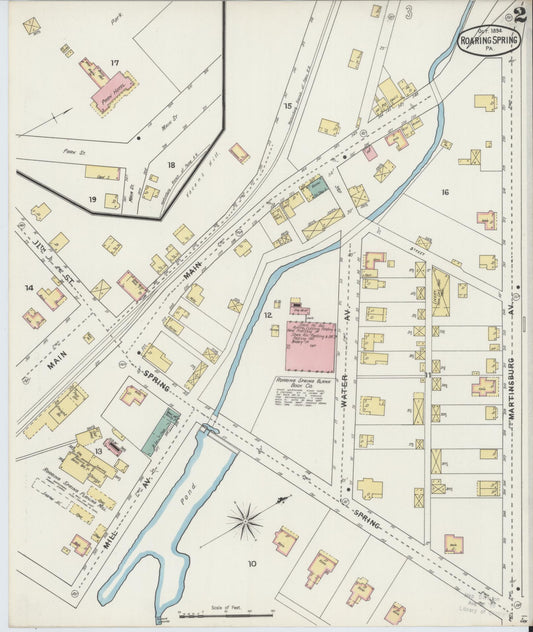 Sanborn Fire Insurance Map from Roaring Spring, Blair County, Pennsylvania (1894), Sheet #0002 - Historic Sanborn Fire Insurance Map Print, vintage old map wall art, antique decor, genealogy gift, Pennsylvania Pennsylvania map