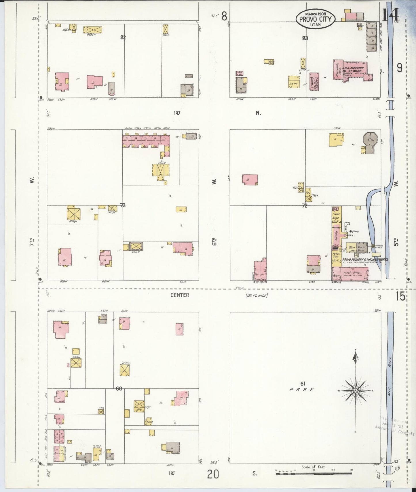 Sanborn Fire Insurance Map from Provo, Utah County, Utah (1908), Sheet #0014 - Complete Map Set gallery image, historic Sanborn map, vintage wall art, Provo Utah