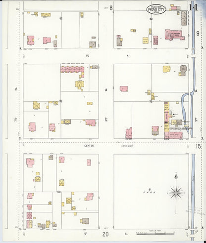 Sanborn Fire Insurance Map from Provo, Utah County, Utah (1908), Sheet #0014 - Complete Map Set gallery image, historic Sanborn map, vintage wall art, Provo Utah