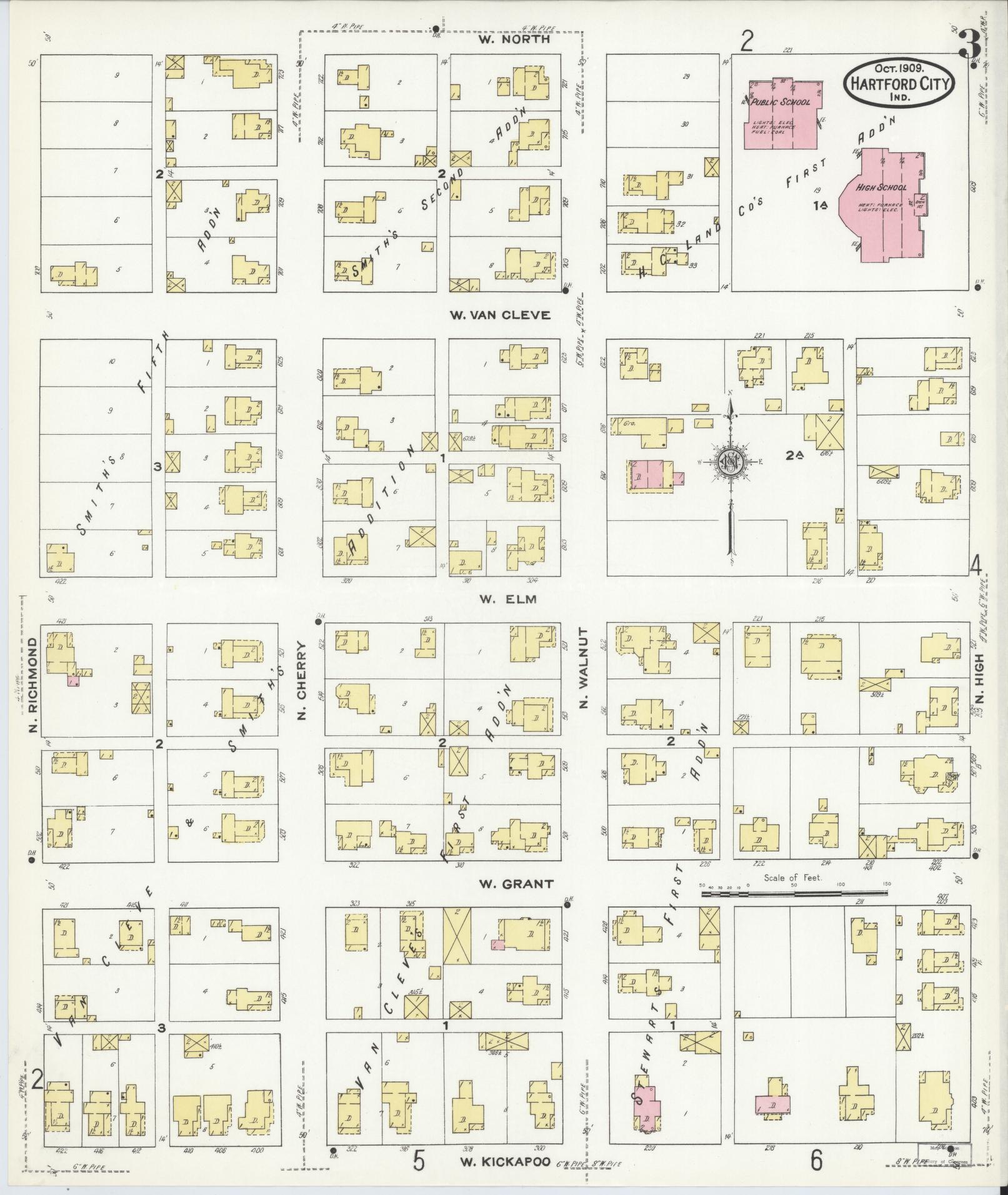 Sanborn Fire Insurance Map from Hartford City, Blackford County, Indiana (1909), Sheet #0003 - Complete Map Set gallery image, historic Sanborn map, vintage wall art, Indiana Indiana