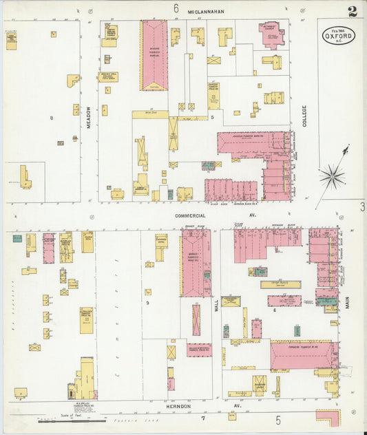 Sanborn Fire Insurance Map from Oxford, Granville County, North Carolina (1904), Sheet #0002 - Historic Sanborn Fire Insurance Map Print, vintage old map wall art, antique decor, genealogy gift, North Carolina North Carolina map
