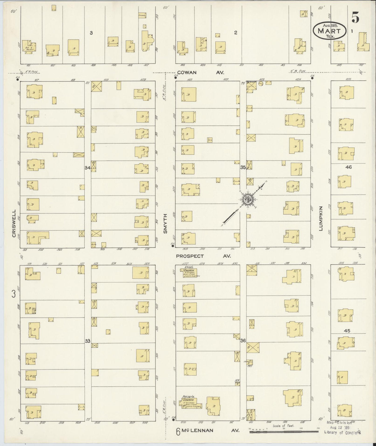 Sanborn Fire Insurance Map from Mart, McLennan County, Texas (1915), Sheet #0005 - Complete Map Set gallery image, historic Sanborn map, vintage wall art, Texas Texas