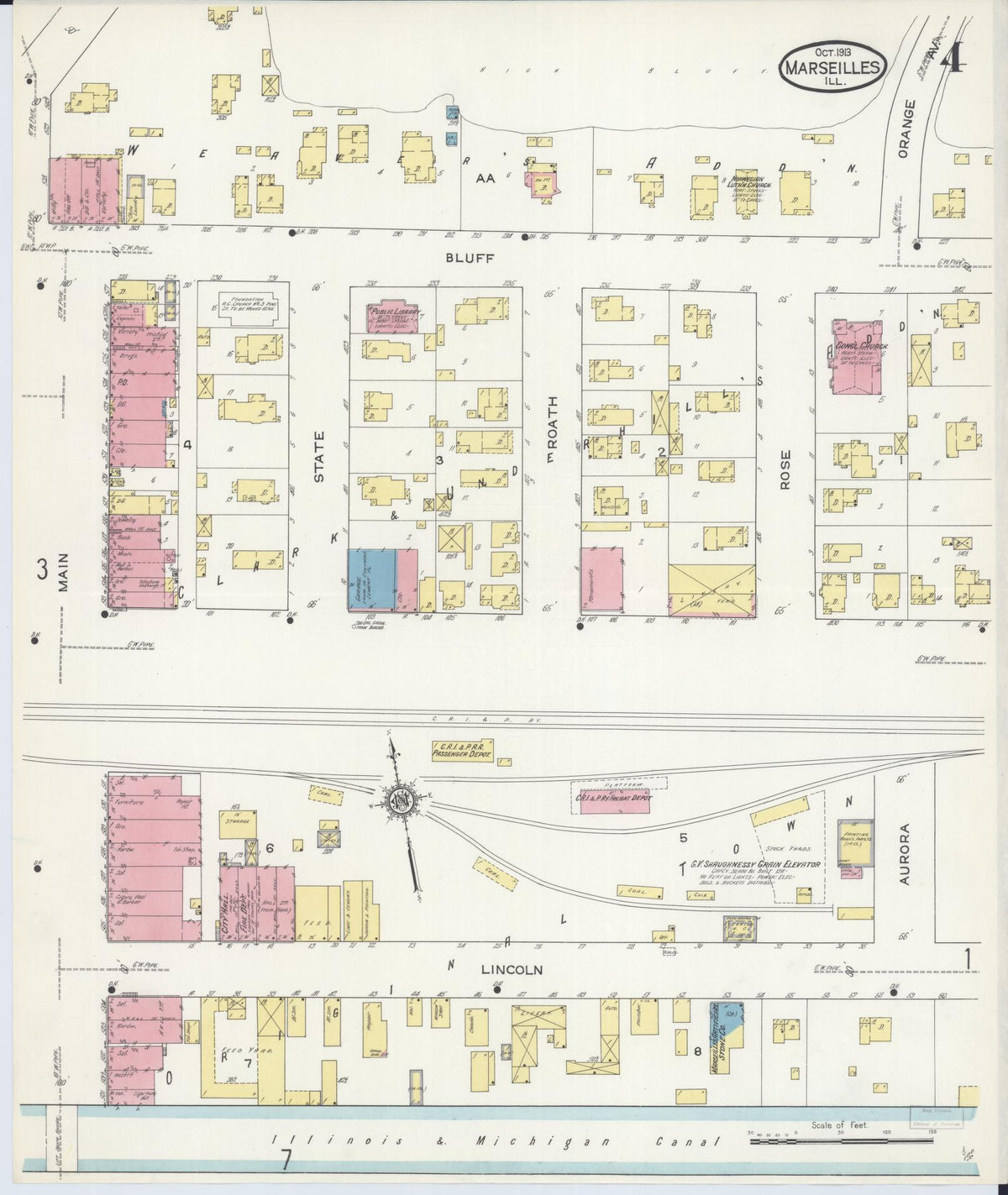 Sanborn Fire Insurance Map from Marseilles, La Salle County, Illinois (1913), Sheet #0004 - Historic Sanborn Fire Insurance Map Print, vintage old map wall art, antique decor, genealogy gift, Illinois Illinois map