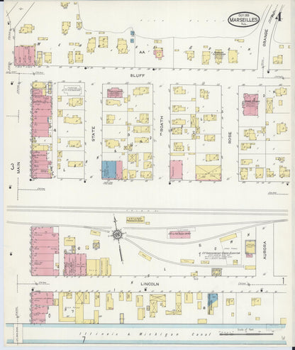 Sanborn Fire Insurance Map from Marseilles, La Salle County, Illinois (1913), Sheet #0004 - Historic Sanborn Fire Insurance Map Print, vintage old map wall art, antique decor, genealogy gift, Illinois Illinois map