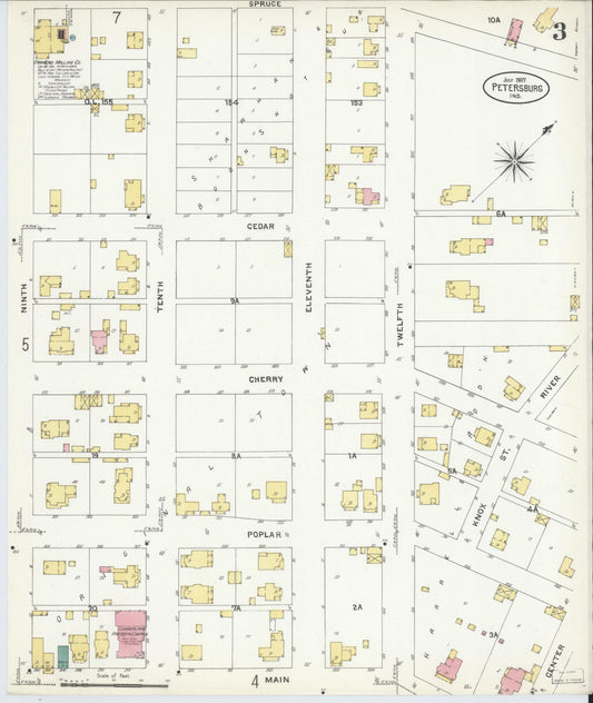 Sanborn Fire Insurance Map from Petersburg, Pike County, Indiana (1907), Sheet #0003 - Historic Sanborn Fire Insurance Map Print, vintage old map wall art, antique decor, genealogy gift, Indiana Indiana map