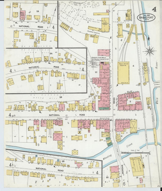 Sanborn Fire Insurance Map from Bridgeport, Belmont County, Ohio (1903), Sheet #0004 - Historic Sanborn Fire Insurance Map Print, vintage old map wall art, antique decor, genealogy gift, Ohio Ohio map