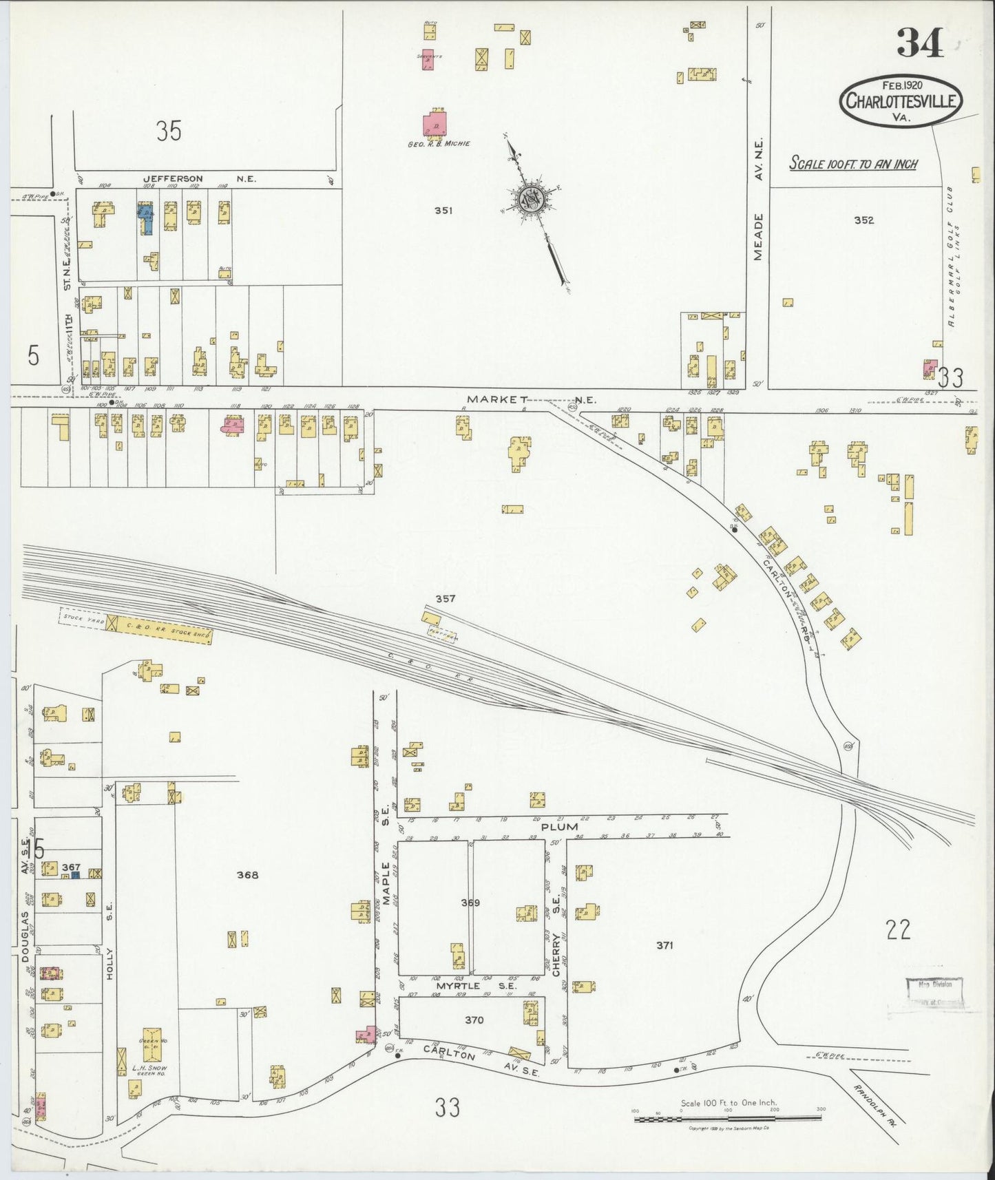 Sanborn Fire Insurance Map from Charlottesville, Independent Cities, Virginia (1920), Sheet #0034 - Complete Map Set gallery image, historic Sanborn map, vintage wall art, Virginia Virginia