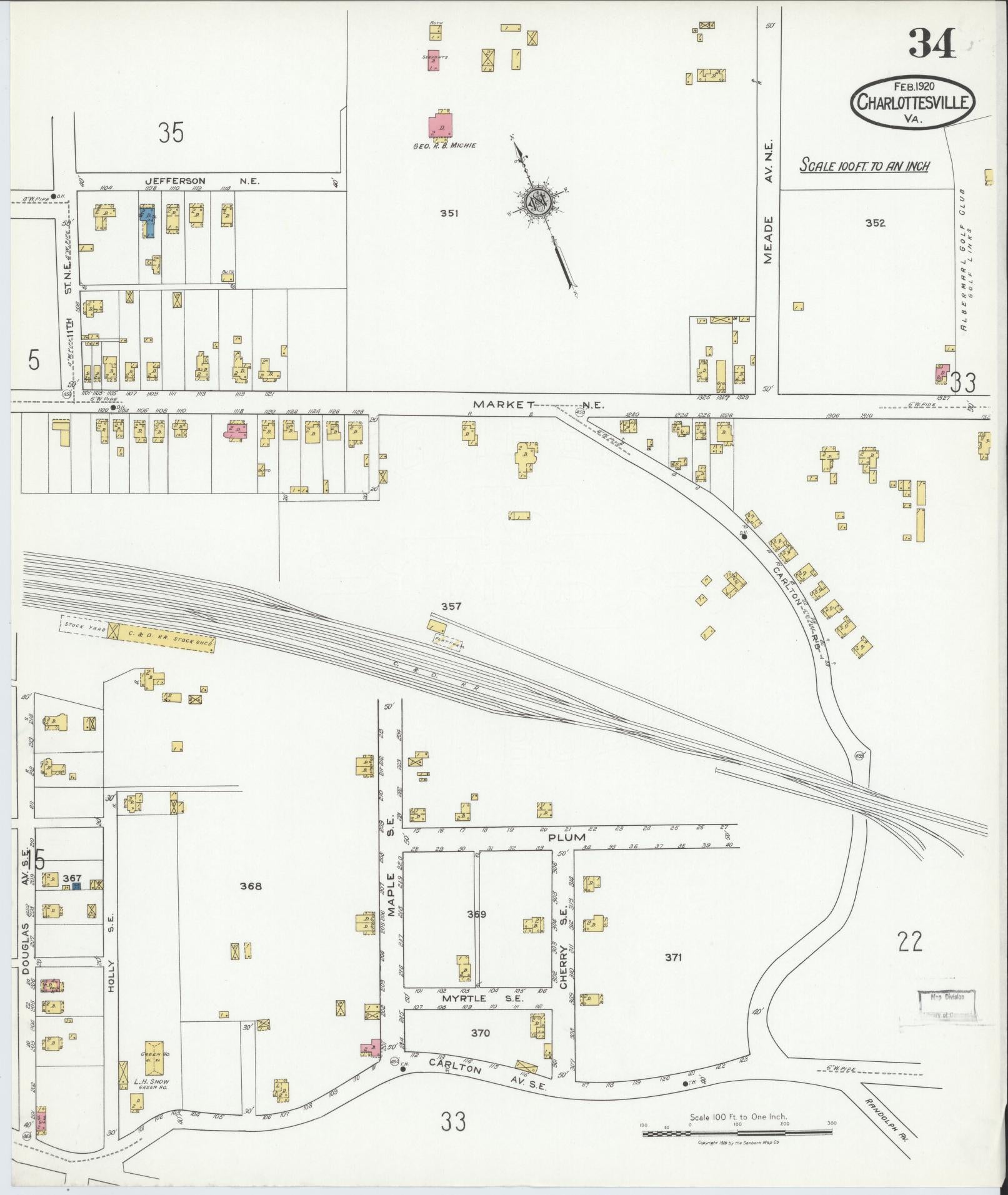 Sanborn Fire Insurance Map from Charlottesville, Independent Cities, Virginia (1920), Sheet #0034 - Complete Map Set gallery image, historic Sanborn map, vintage wall art, Virginia Virginia