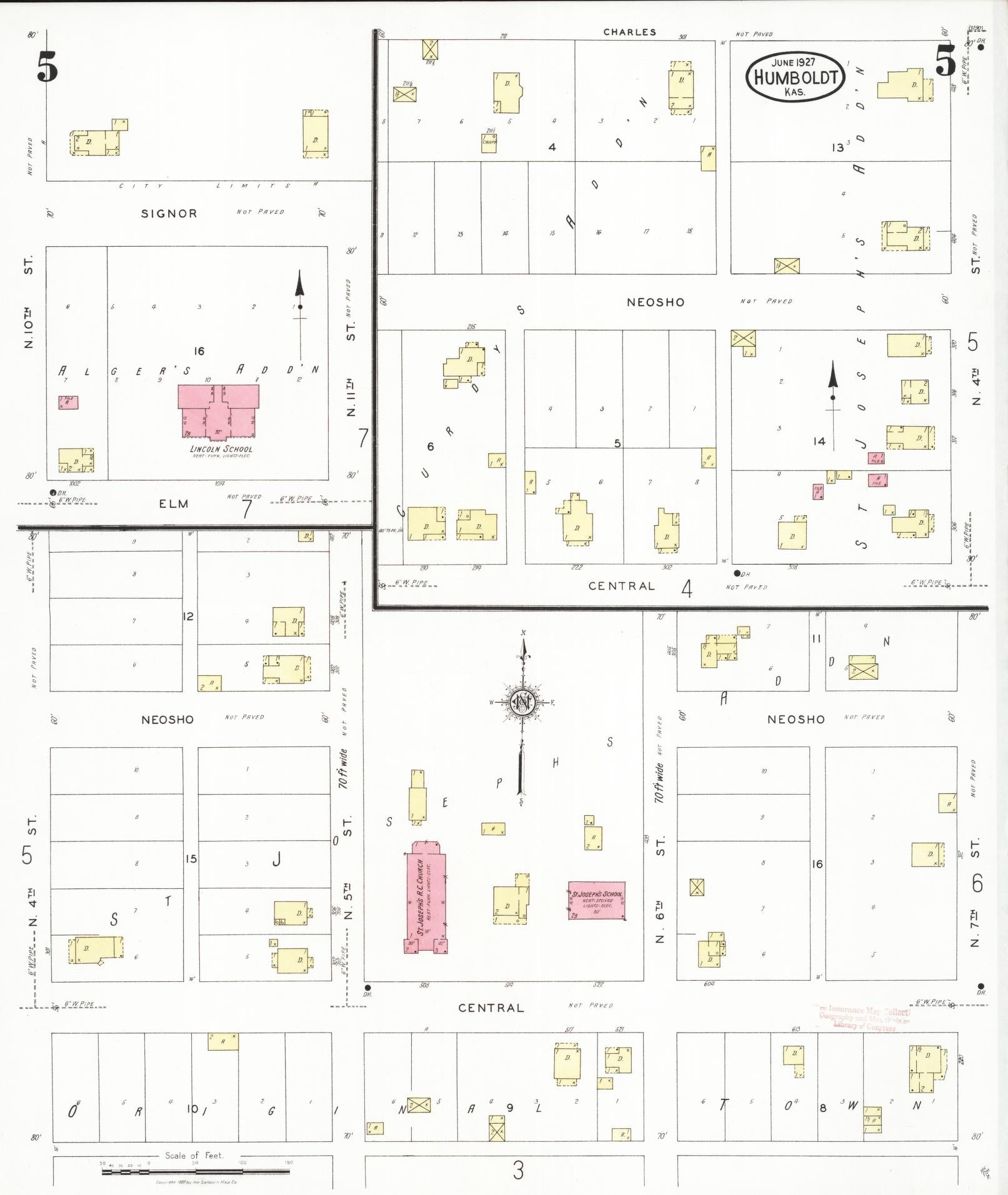 Sanborn Fire Insurance Map from Humboldt, Allen County, Kansas (1927), Sheet #0005 - Historic Sanborn Fire Insurance Map Print, vintage old map wall art, antique decor, genealogy gift, Kansas Kansas map