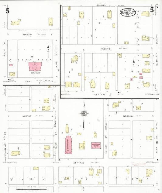 Sanborn Fire Insurance Map from Humboldt, Allen County, Kansas (1927), Sheet #0005 - Historic Sanborn Fire Insurance Map Print, vintage old map wall art, antique decor, genealogy gift, Kansas Kansas map