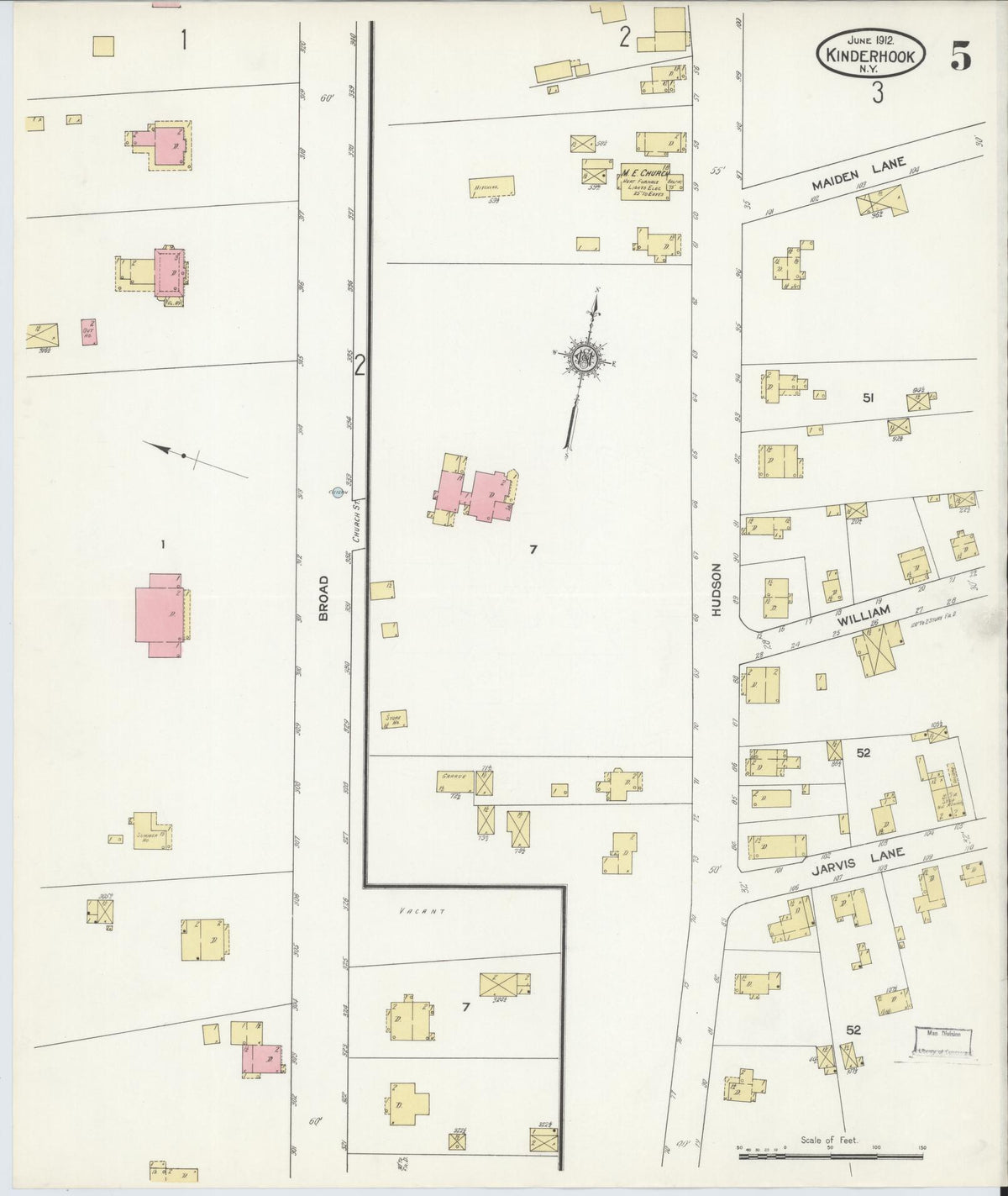 Sanborn Fire Insurance Map from Kinderhook, Columbia County, New York (1912), Sheet #0005 - Historic Sanborn Fire Insurance Map Print, vintage old map wall art, antique decor, genealogy gift, New York New York map
