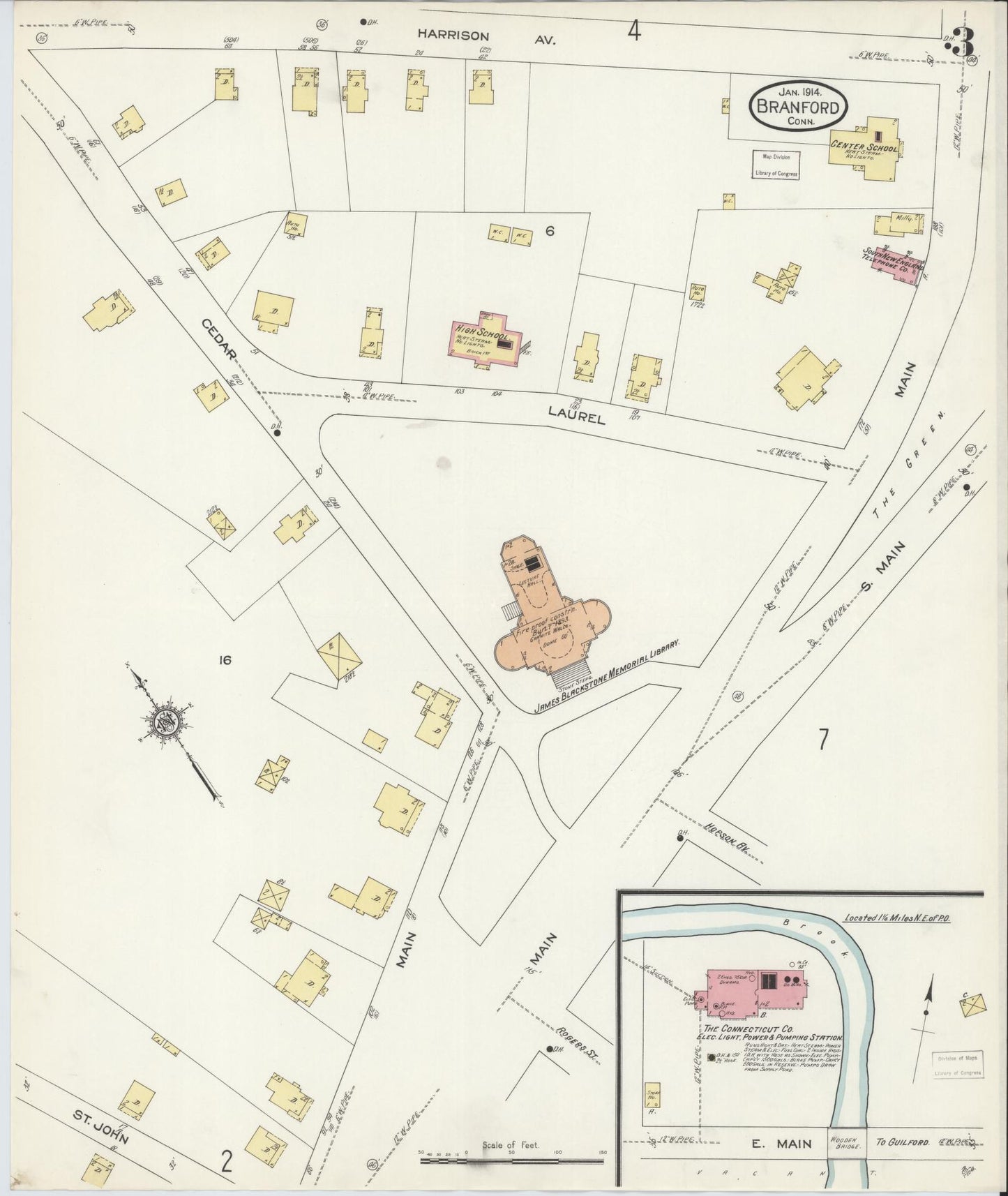 Sanborn Fire Insurance Map from Branford, New Haven County, Connecticut (1914), Sheet #0003 - Complete Map Set gallery image, historic Sanborn map, vintage wall art, Connecticut Connecticut