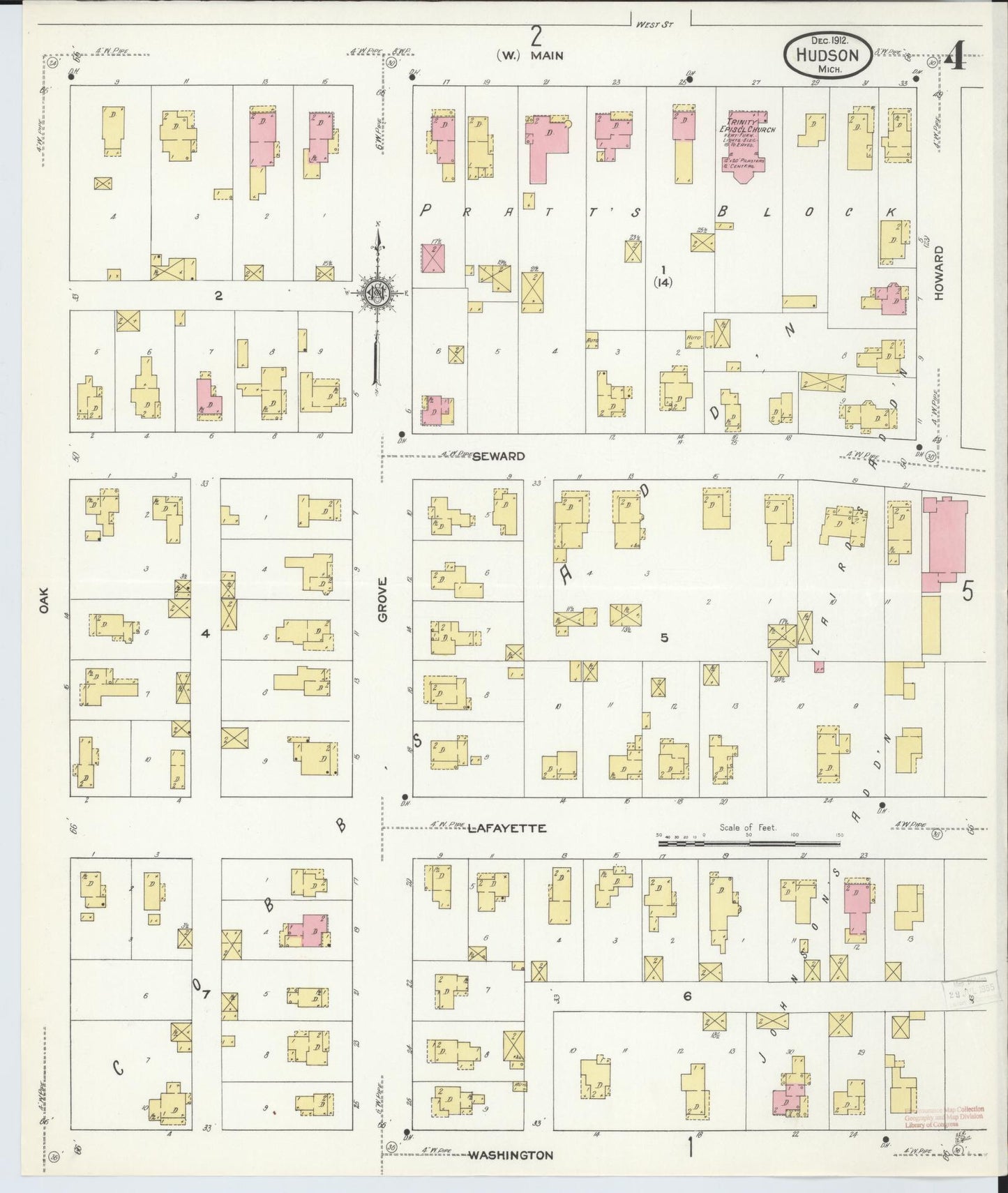 Sanborn Fire Insurance Map from Hudson, Lenawee County, Michigan (1912), Sheet #0004 - Complete Map Set gallery image, historic Sanborn map, vintage wall art, Michigan Michigan