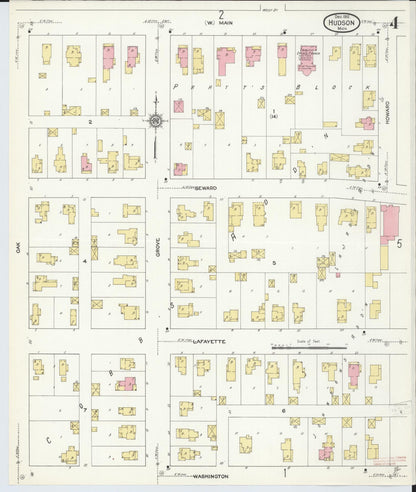 Sanborn Fire Insurance Map from Hudson, Lenawee County, Michigan (1912), Sheet #0004 - Complete Map Set gallery image, historic Sanborn map, vintage wall art, Michigan Michigan