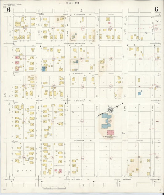 Sanborn Fire Insurance Map from Claremore, Rogers County, Oklahoma (1940), Sheet #0006 - Historic Sanborn Fire Insurance Map Print, vintage old map wall art, antique decor, genealogy gift, Oklahoma Oklahoma map