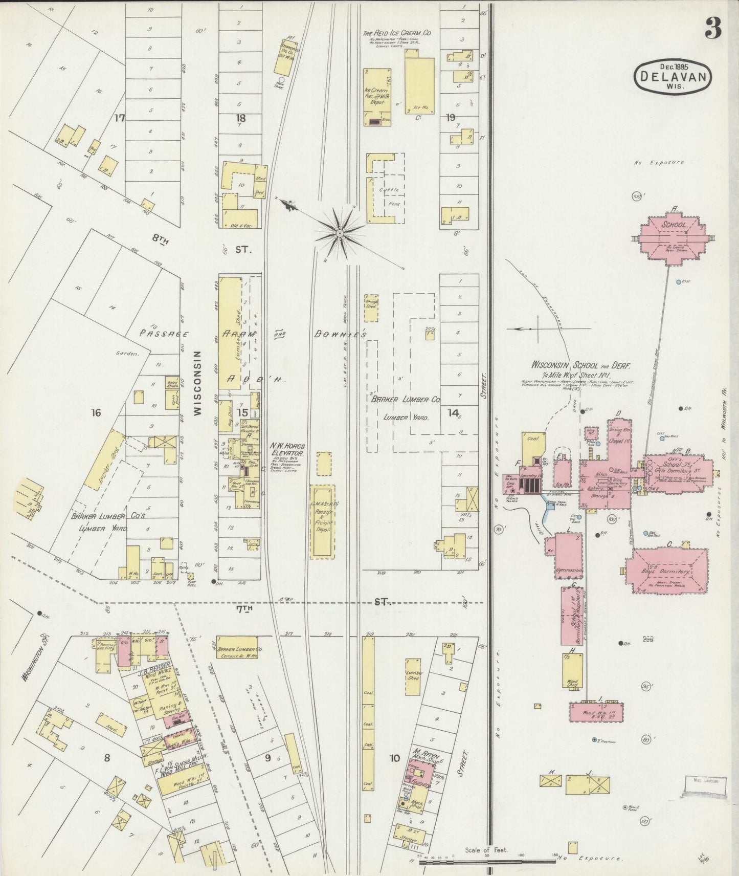 Sanborn Fire Insurance Map from Delavan, Walworth County, Wisconsin (1895), Sheet #0003 - Historic Sanborn Fire Insurance Map Print, vintage old map wall art, antique decor, genealogy gift, Wisconsin Wisconsin map