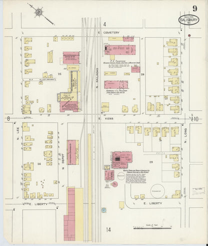Sanborn Fire Insurance Map from Salisbury, Rowan County, North Carolina (1913), Sheet #0009 - Complete Map Set gallery image, historic Sanborn map, vintage wall art, North Carolina North Carolina
