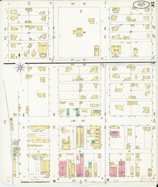 Sanborn Fire Insurance Map from Sibley, Osceola County, Iowa (1900), Sheet #0002 - Historic Sanborn Fire Insurance Map Print, vintage old map wall art