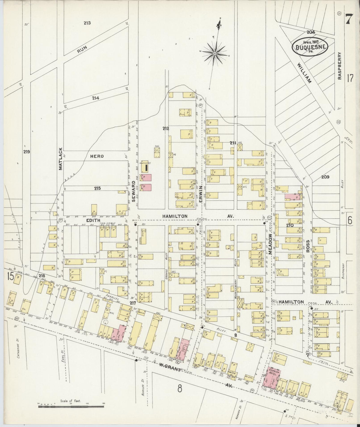 Sanborn Fire Insurance Map from Duquesne, Allegheny County, Pennsylvania (1907), Sheet #0007 - Complete Map Set gallery image, historic Sanborn map, vintage wall art, Pennsylvania Pennsylvania