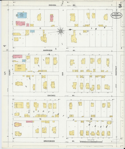 Sanborn Fire Insurance Map from Kankakee, Kankakee County, Illinois (1901), Sheet #0003 - Historic Sanborn Fire Insurance Map Print, vintage old map wall art, antique decor, genealogy gift, Illinois Illinois map