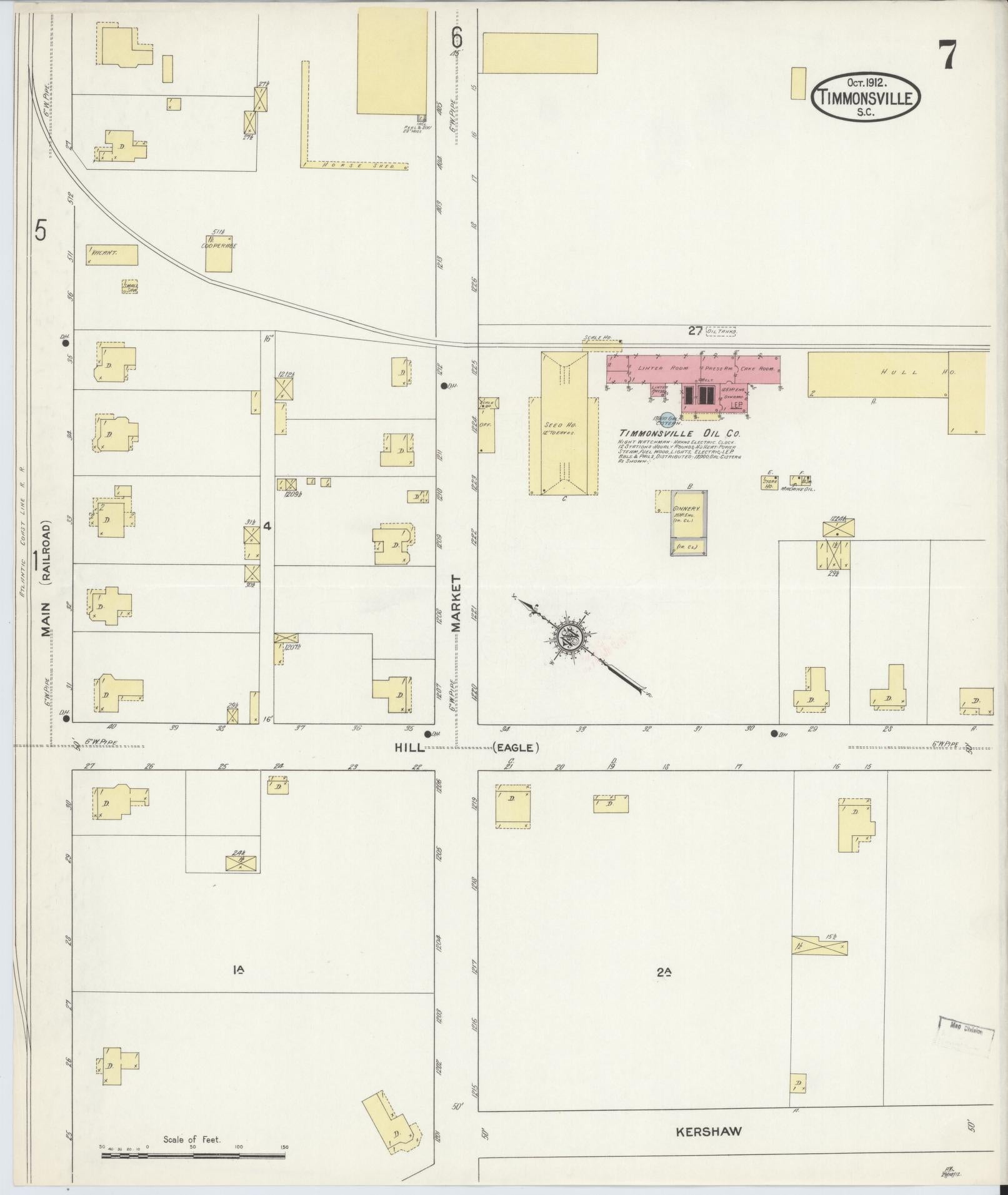 Sanborn Fire Insurance Map from Timmonsville, Florence County, South Carolina (1912), Sheet #0007 - Complete Map Set gallery image, historic Sanborn map, vintage wall art, South Carolina South Carolina