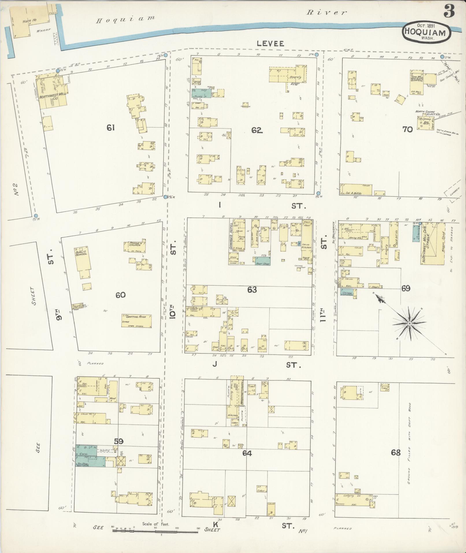 Sanborn Fire Insurance Map from Hoquiam, Grays Harbor County, Washington (1891), Sheet #0003 - Complete Map Set gallery image, historic Sanborn map, vintage wall art, Washington Washington