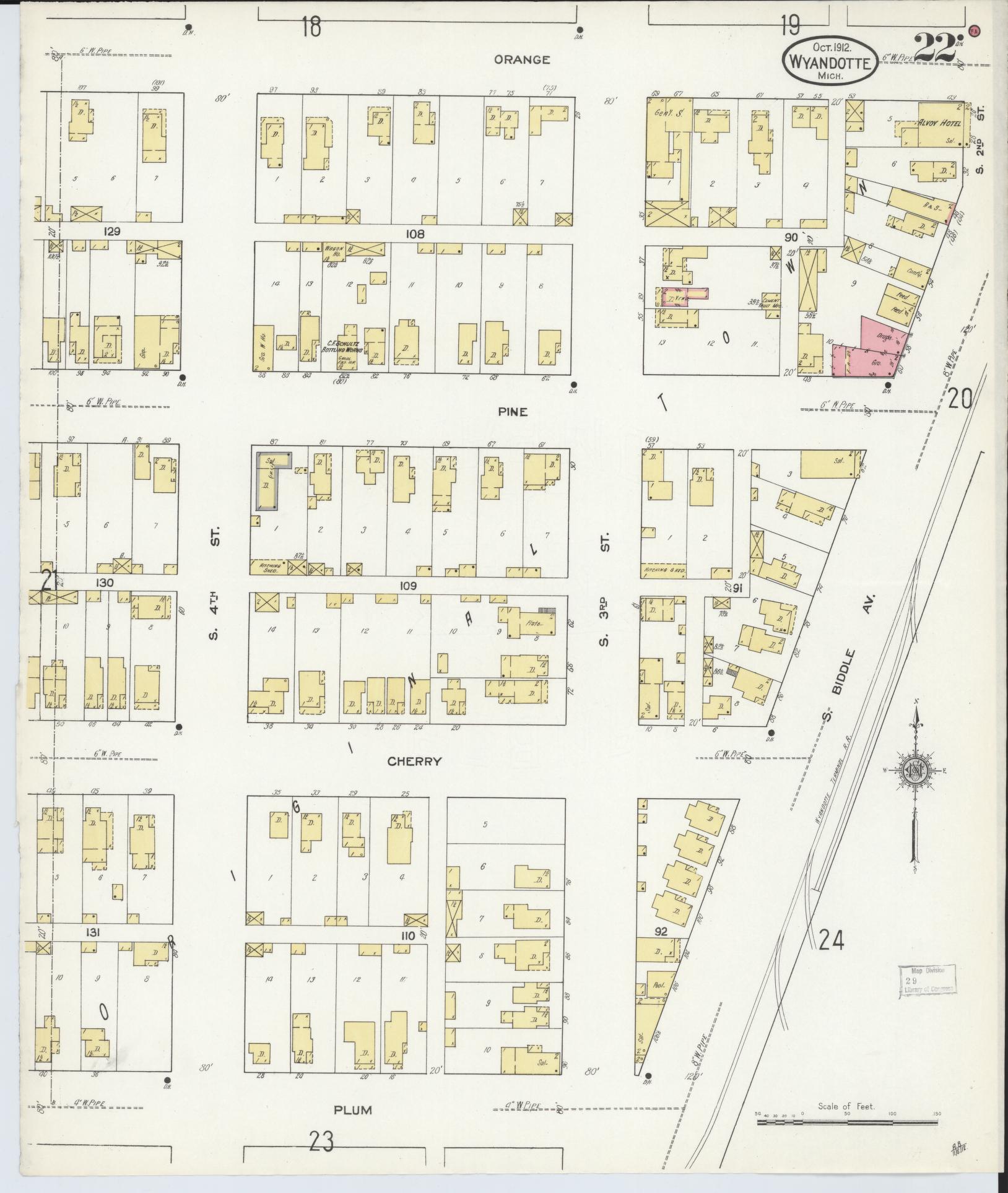 Sanborn Fire Insurance Map from Wyandotte, Wayne County, Michigan (1912), Sheet #0022 - Complete Map Set gallery image, historic Sanborn map, vintage wall art, Michigan Michigan