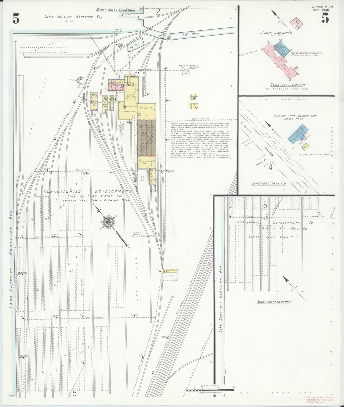 Sanborn Fire Insurance Map from L'Anse, Baraga County, Michigan (1938), Sheet #0005 - Historic Sanborn Fire Insurance Map Print, vintage old map wall art, antique decor, genealogy gift, Michigan Michigan map