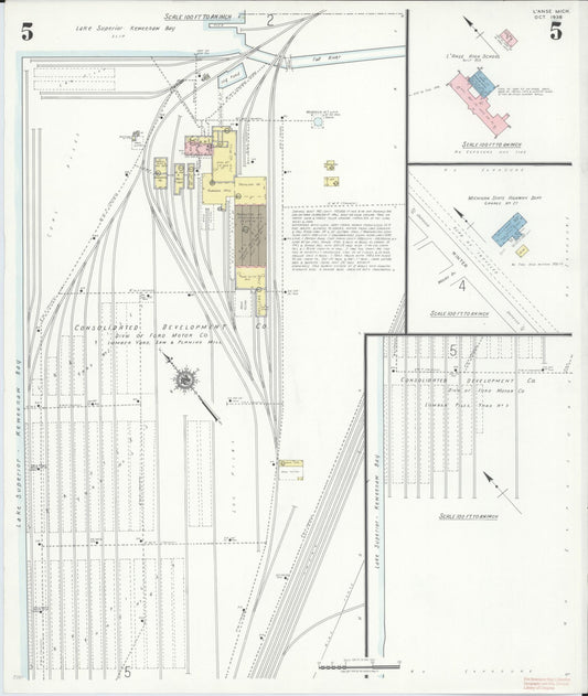 Sanborn Fire Insurance Map from L'Anse, Baraga County, Michigan (1938), Sheet #0005 - Historic Sanborn Fire Insurance Map Print, vintage old map wall art, antique decor, genealogy gift, Michigan Michigan map