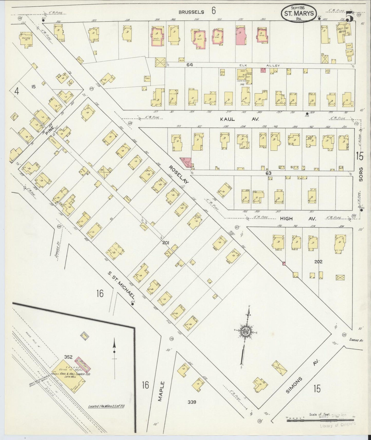 Sanborn Fire Insurance Map from Saint Marys, Elk County, Pennsylvania (1915), Sheet #0005 - Complete Map Set gallery image, historic Sanborn map, vintage wall art, Pennsylvania Pennsylvania