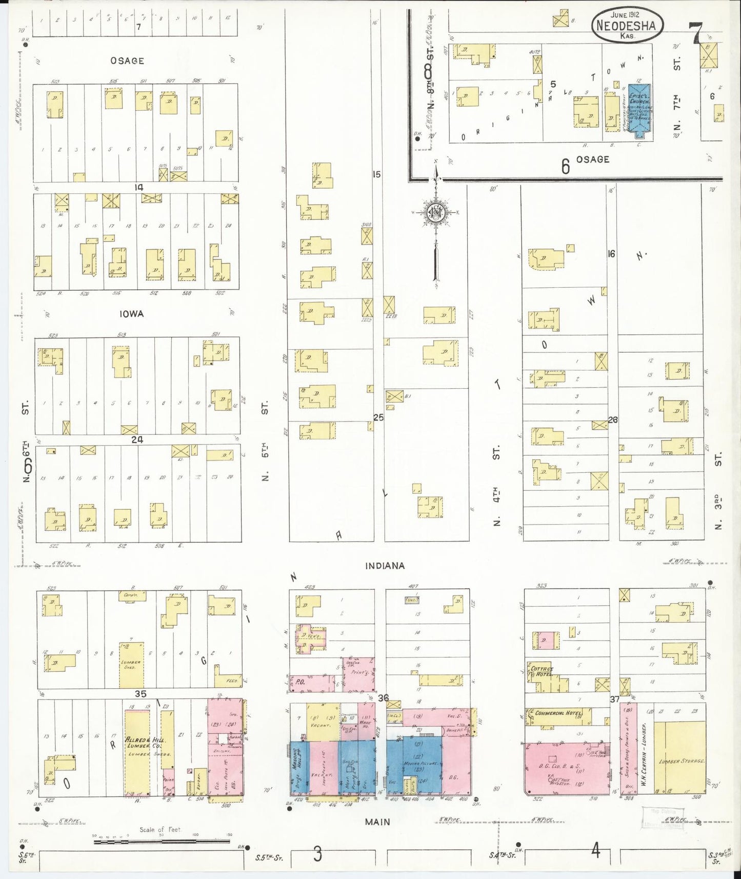 Sanborn Fire Insurance Map from Neodesha, Wilson County, Kansas (1912), Sheet #0007 - Complete Map Set gallery image, historic Sanborn map, vintage wall art, Kansas Kansas