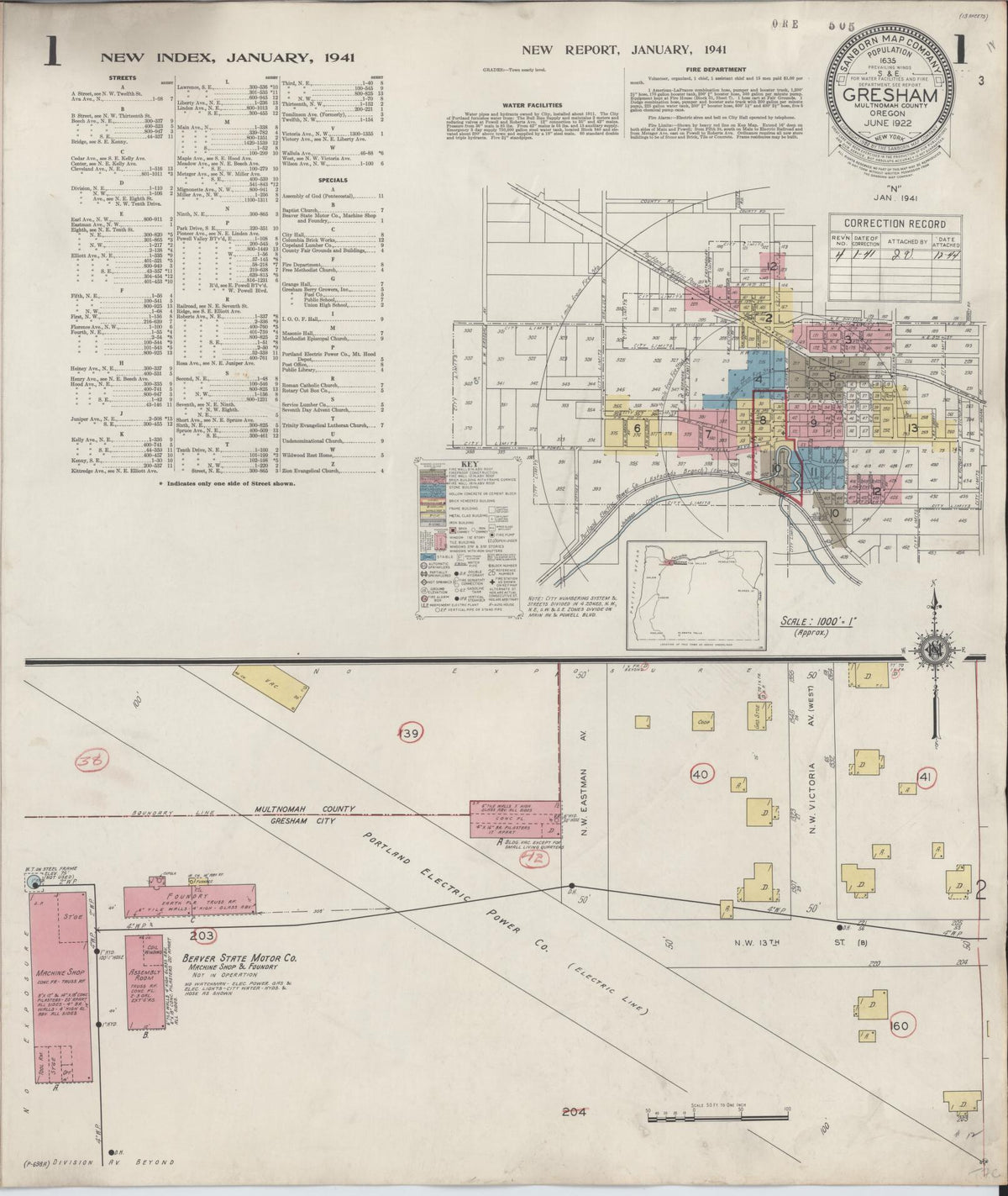 Sanborn Fire Insurance Map from Gresham, Multnomah County, Oregon (1941), Sheet #0001 - Historic Sanborn Fire Insurance Map Print, vintage old map wall art, antique decor, genealogy gift, Oregon Oregon map