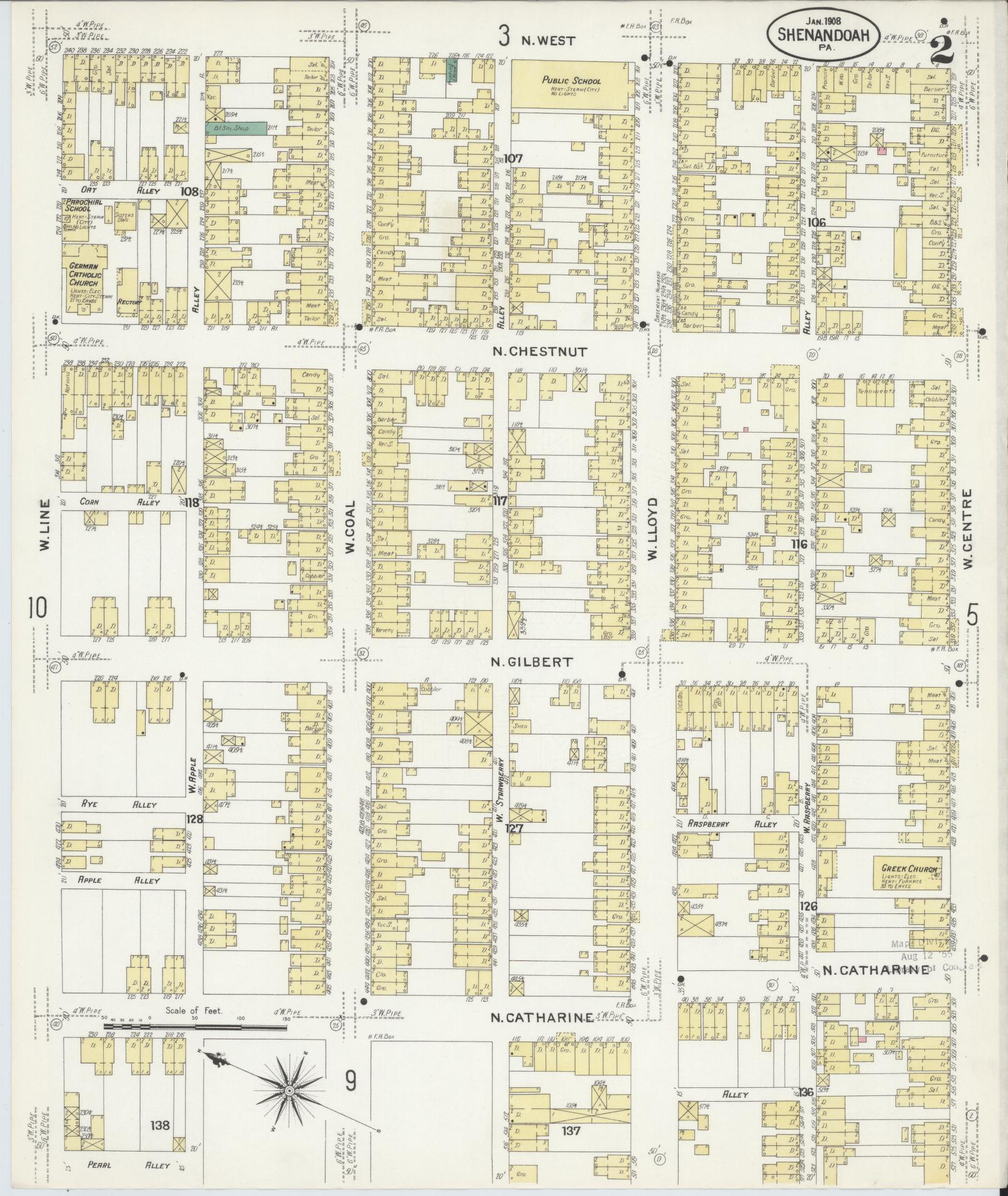 Sanborn Fire Insurance Map from Shenandoah, Schuylkill County, Pennsylvania (1908), Sheet #0002 - Complete Map Set gallery image, historic Sanborn map, vintage wall art, Pennsylvania Pennsylvania