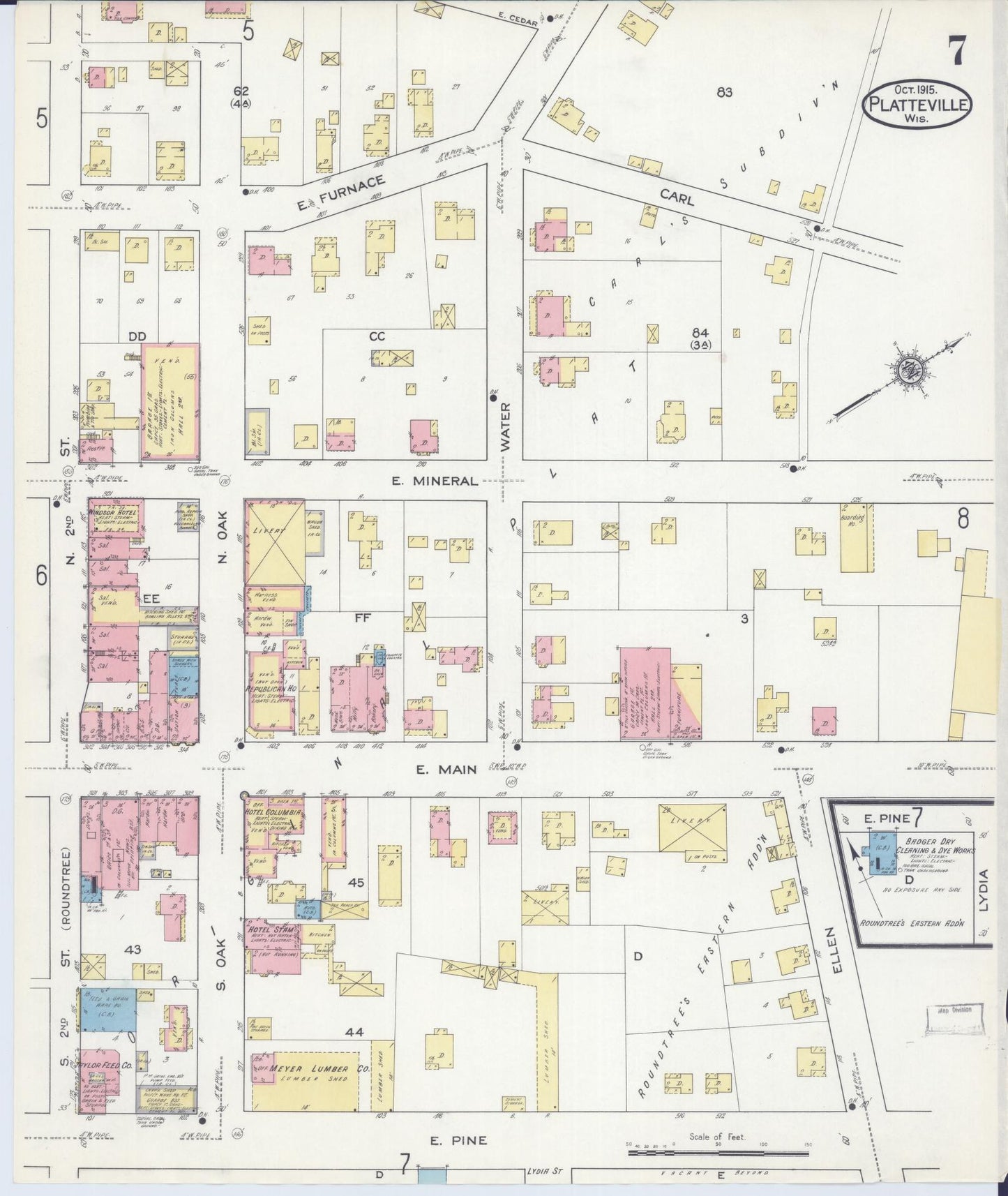 Sanborn Fire Insurance Map from Platteville, Grant County, Wisconsin (1915), Sheet #0007 - Historic Sanborn Fire Insurance Map Print, vintage old map wall art, antique decor, genealogy gift, Wisconsin Wisconsin map