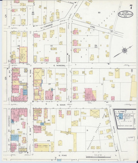 Sanborn Fire Insurance Map from Platteville, Grant County, Wisconsin (1915), Sheet #0007 - Historic Sanborn Fire Insurance Map Print, vintage old map wall art, antique decor, genealogy gift, Wisconsin Wisconsin map