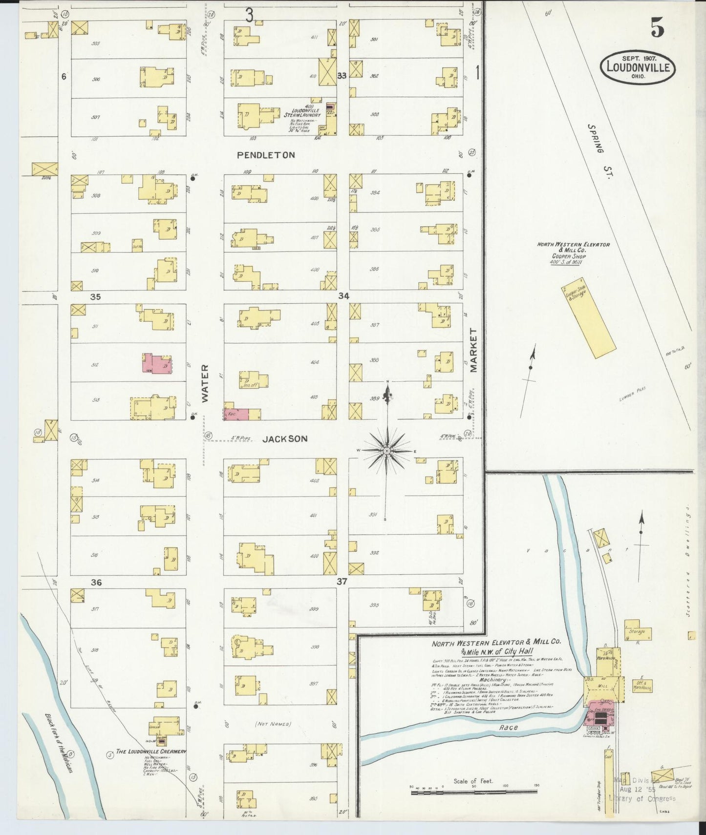 Sanborn Fire Insurance Map from Loudonville, Ashland County, Ohio (1907), Sheet #0005 - Complete Map Set gallery image, historic Sanborn map, vintage wall art, Ohio Ohio