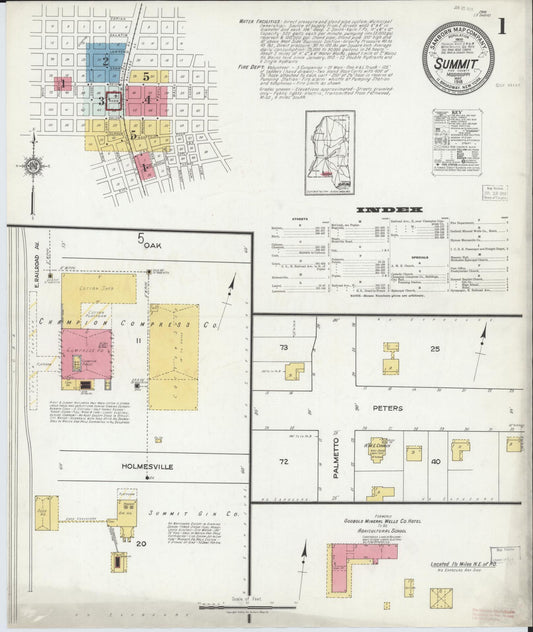 Sanborn Fire Insurance Map from Summit, Pike County, Mississippi (1918), Sheet #0001 - Complete Map Set gallery image, historic Sanborn map, vintage wall art, Mississippi Mississippi