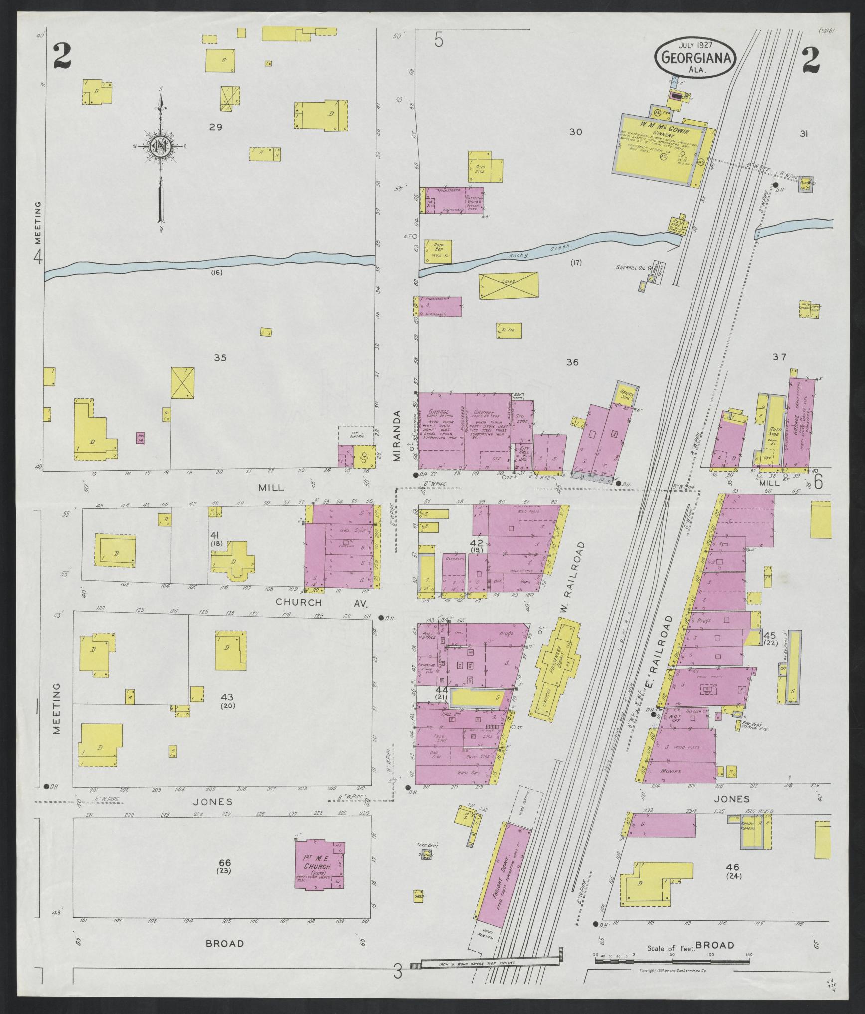 Sanborn Fire Insurance Map from Georgiana, Butler County, Alabama (1927), Sheet #0002 - Historic Sanborn Fire Insurance Map Print, vintage old map wall art, antique decor, genealogy gift, Alabama Alabama map