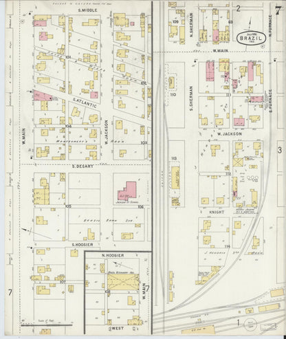 Sanborn Fire Insurance Map from Brazil, Clay County, Indiana (1896), Sheet #0007 - Historic Sanborn Fire Insurance Map Print, vintage old map wall art, antique decor, genealogy gift, Indiana Indiana map