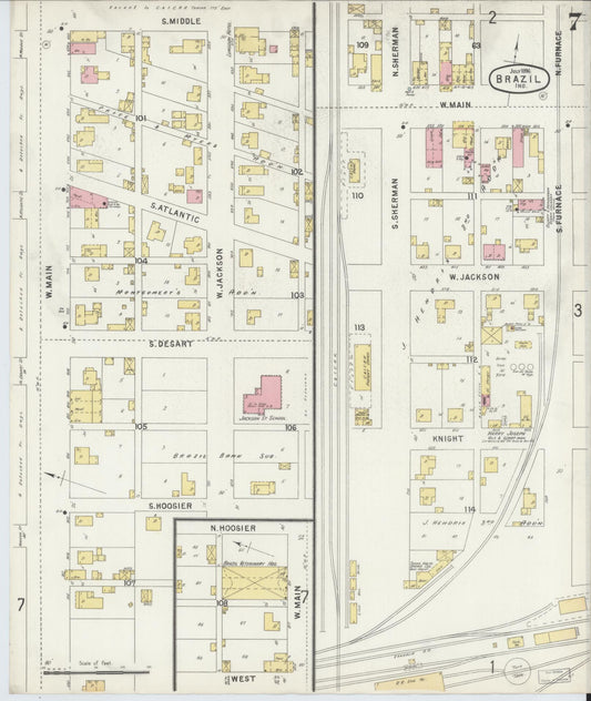 Sanborn Fire Insurance Map from Brazil, Clay County, Indiana (1896), Sheet #0007 - Historic Sanborn Fire Insurance Map Print, vintage old map wall art, antique decor, genealogy gift, Indiana Indiana map