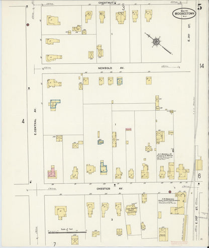 Sanborn Fire Insurance Map from Moorestown, Burlington County, New Jersey (1911), Sheet #0005 - Complete Map Set gallery image, historic Sanborn map, vintage wall art, New Jersey New Jersey
