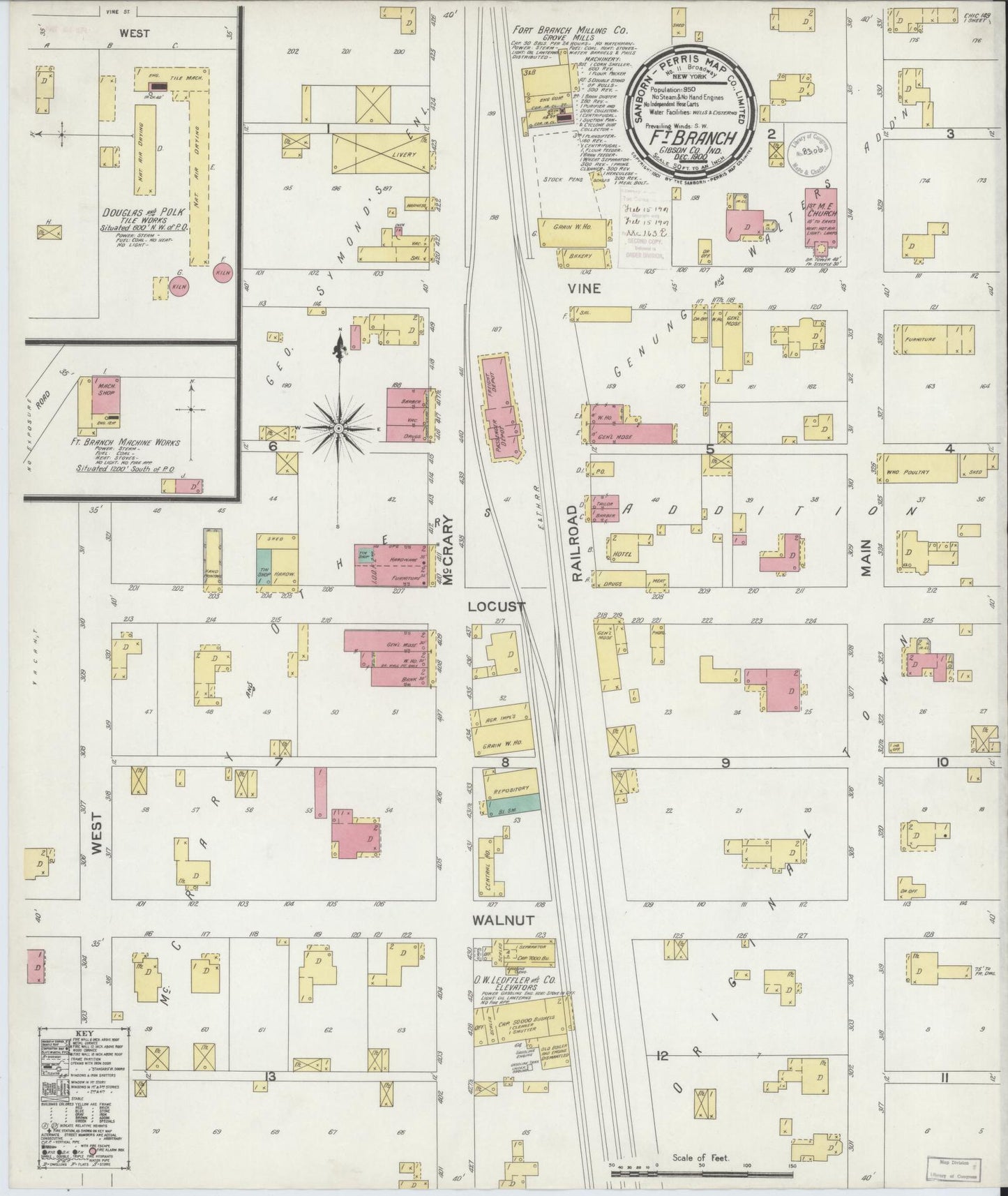 Sanborn Fire Insurance Map from Fort Branch, Gibson County, Indiana (1900), Sheet #0001 - Historic Sanborn Fire Insurance Map Print, vintage old map wall art, antique decor, genealogy gift, Indiana Indiana map