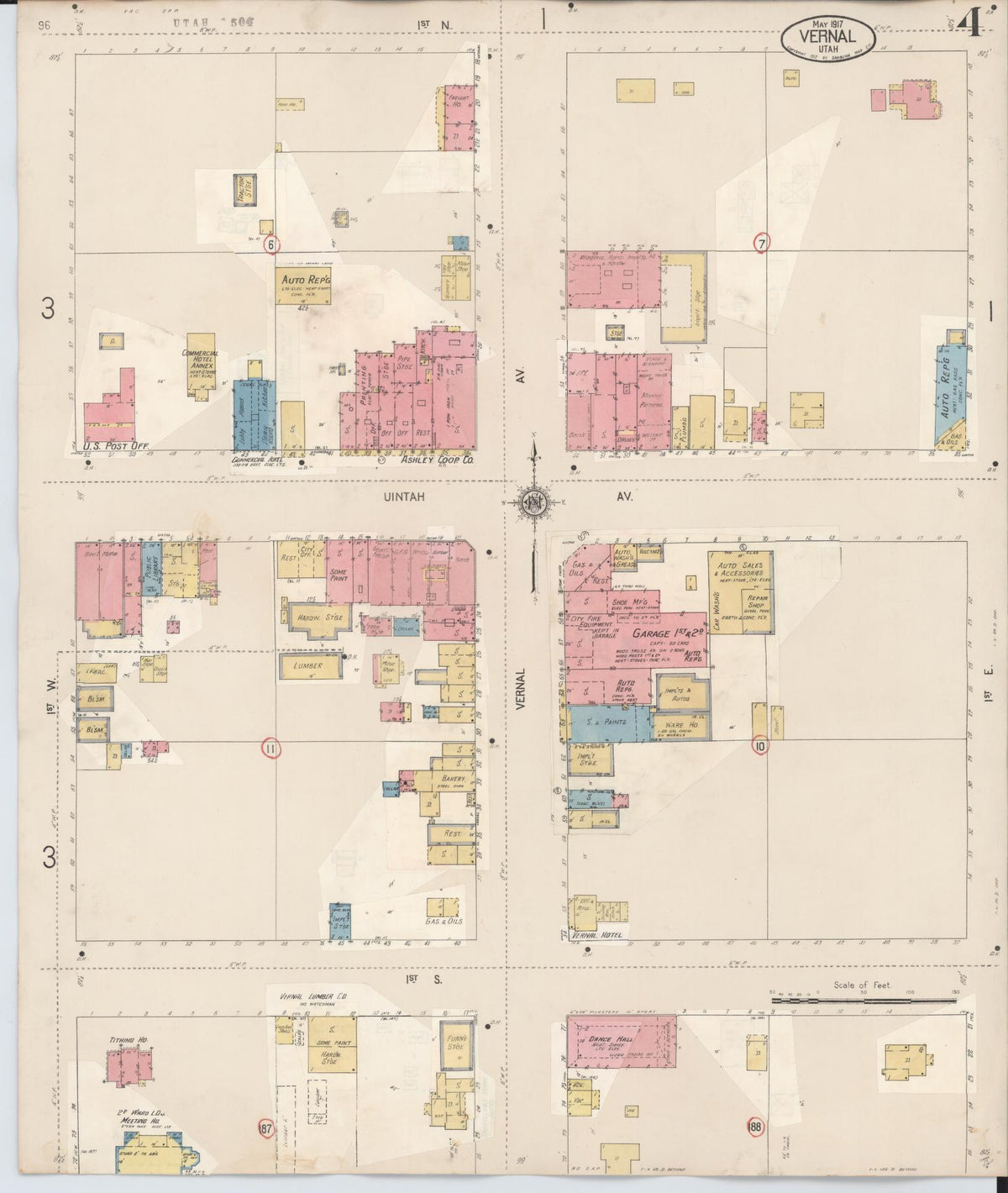 Sanborn Fire Insurance Map from Vernal, Uintah County, Utah (1931), Sheet #0004 - Historic Sanborn Fire Insurance Map Print, vintage old map wall art, antique decor, genealogy gift, Utah Utah map