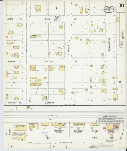Sanborn Fire Insurance Map from Aberdeen, Brown County, South Dakota (1898), Sheet #0010 - Historic Sanborn Fire Insurance Map Print, vintage old map wall art, antique decor, genealogy gift, South Dakota South Dakota map