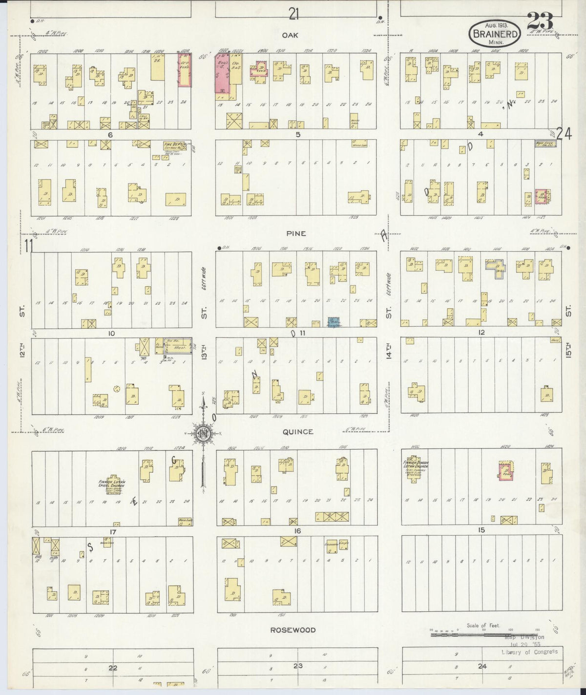 Sanborn Fire Insurance Map from Brainerd, Crow Wing County, Minnesota (1913), Sheet #0023 - Complete Map Set gallery image, historic Sanborn map, vintage wall art, Minnesota Minnesota