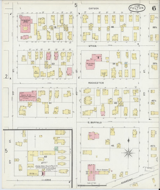 Sanborn Fire Insurance Map from Fulton, Oswego County, New York (1896), Sheet #0006 - Historic Sanborn Fire Insurance Map Print, vintage old map wall art, antique decor, genealogy gift, New York New York map