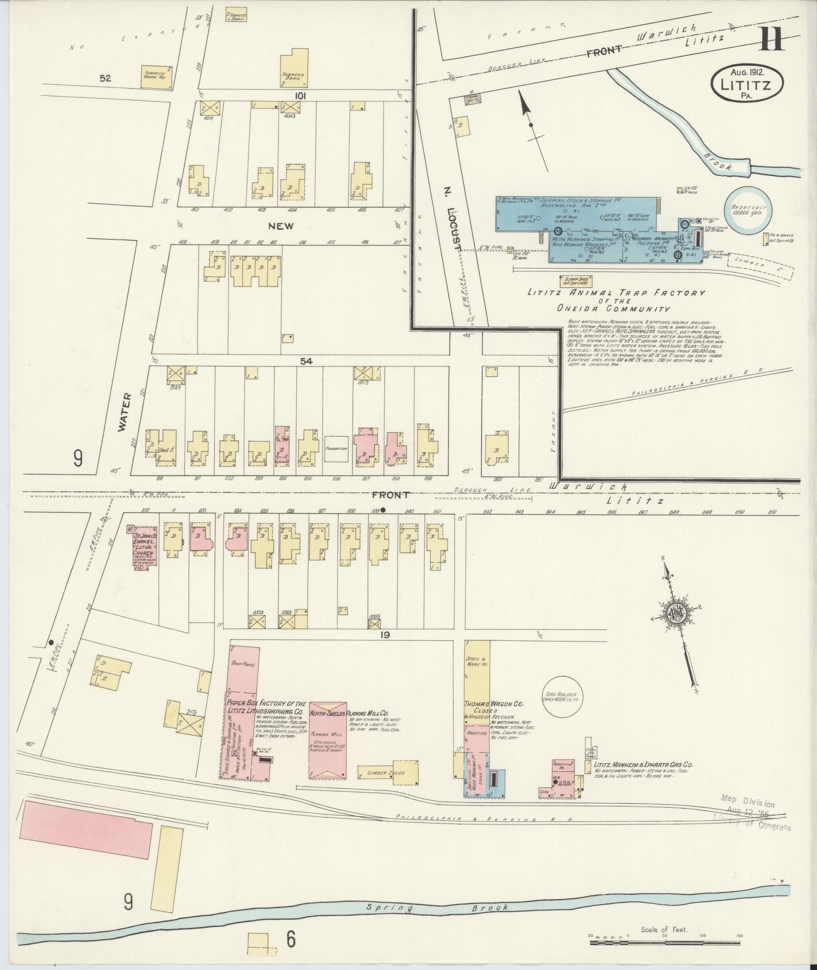 Sanborn Fire Insurance Map from Lititz, Lancaster County, Pennsylvania (1912), Sheet #0011 - Complete Map Set gallery image, historic Sanborn map, vintage wall art, Pennsylvania Pennsylvania